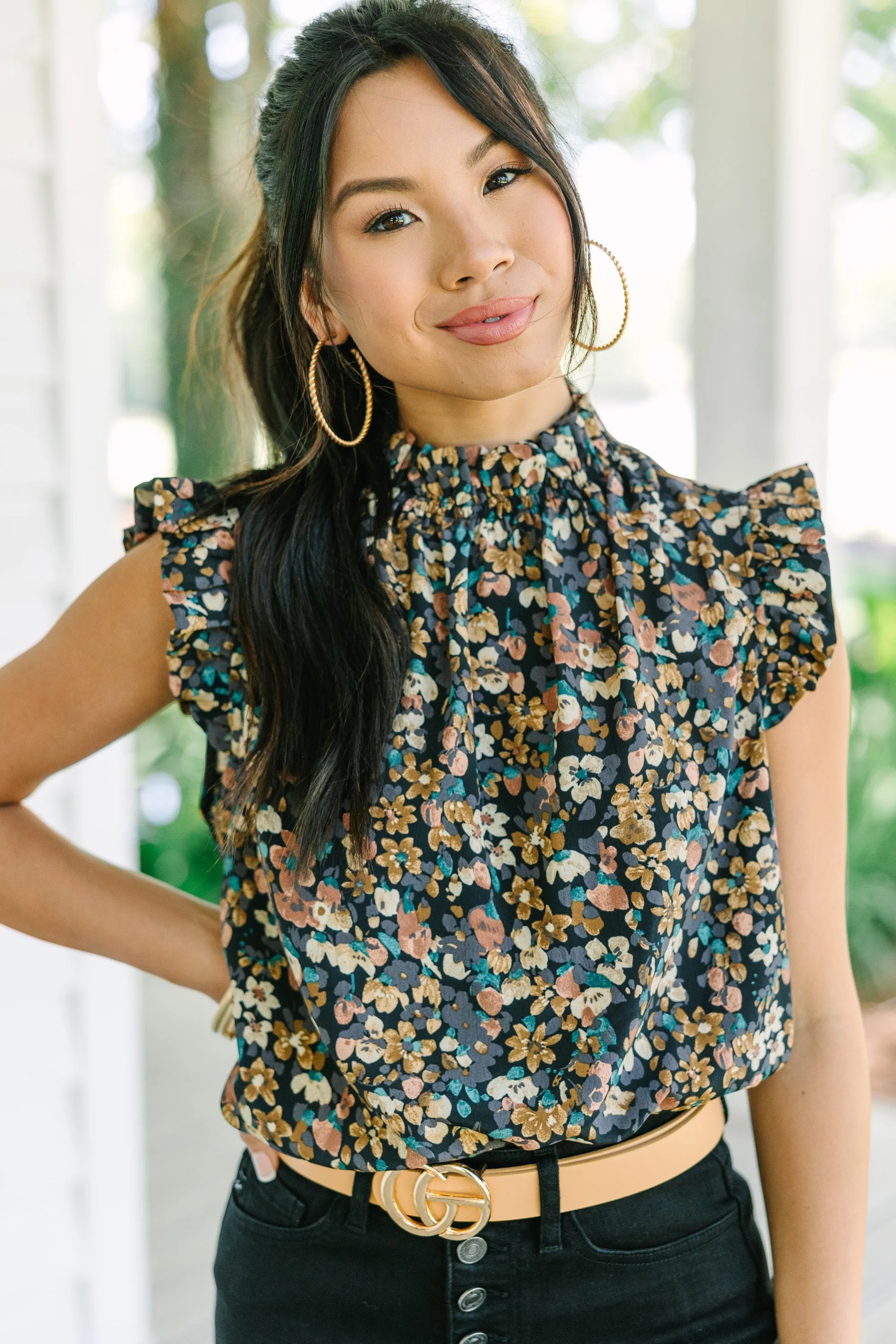 Put It To The Test Black Ditsy Floral Tank