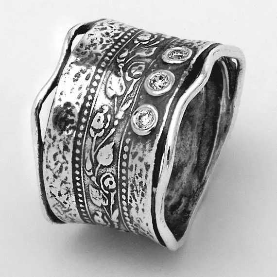 Ring Sterling silver floral designer bohemian rings