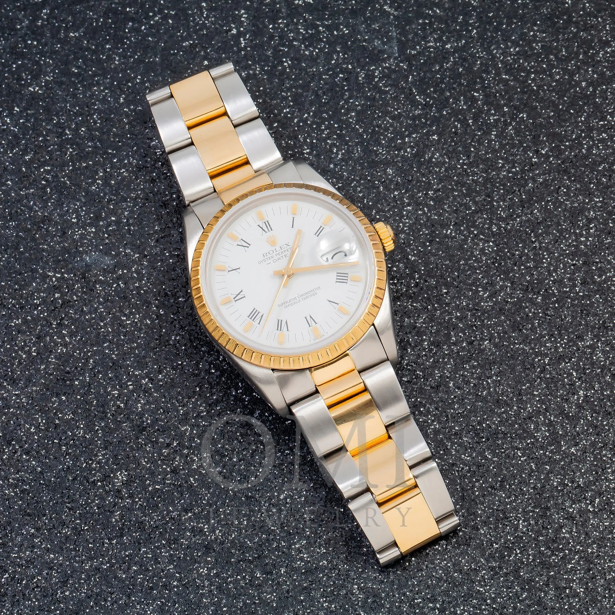 Rolex Date 15223 34MM White Roman Dial With Two Tone Oyster Bracelet