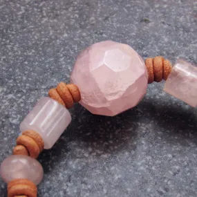 Rose Quartz and Leather Bracelet with Copper Button