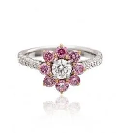 Round brilliant cut pink and white diamond ring