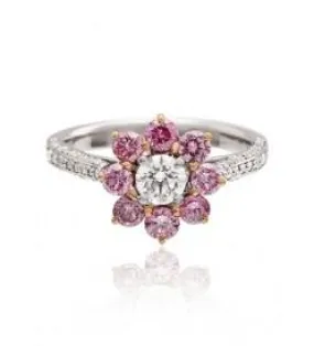 Round brilliant cut pink and white diamond ring