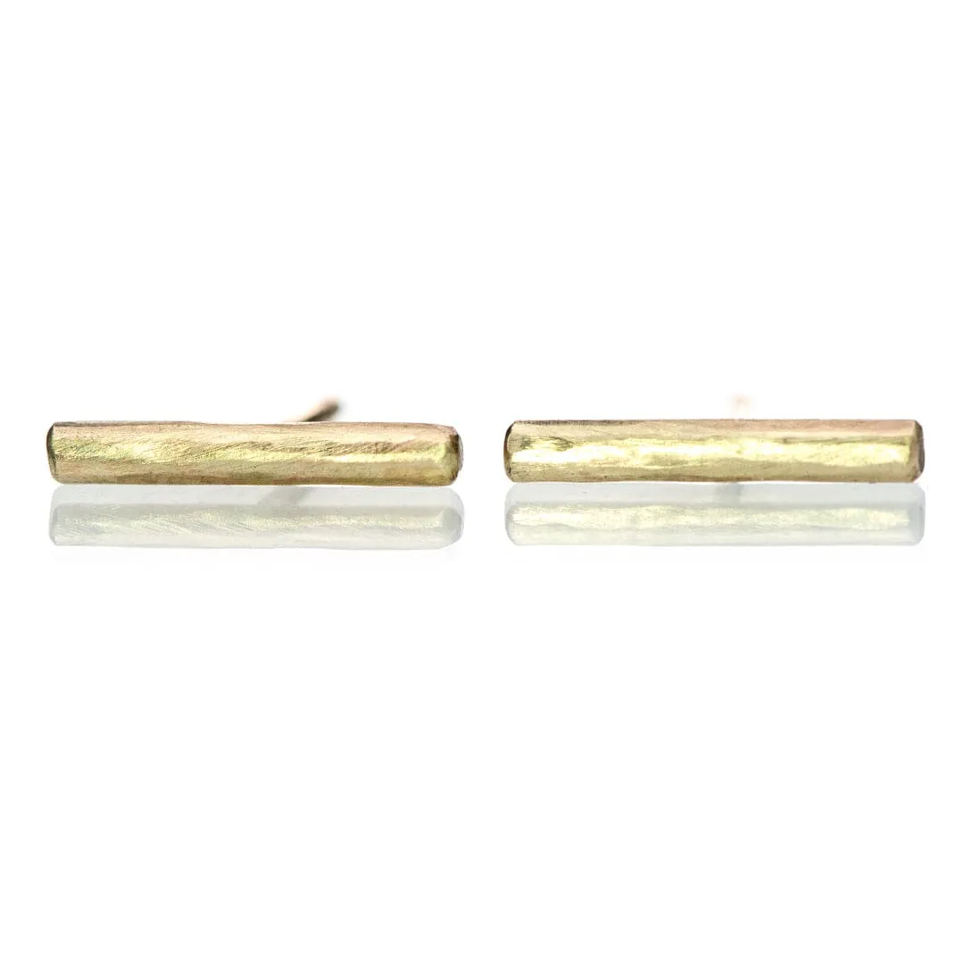 Short Hammered 14k Yellow Gold Bar Studs Earrings, Ready to Ship