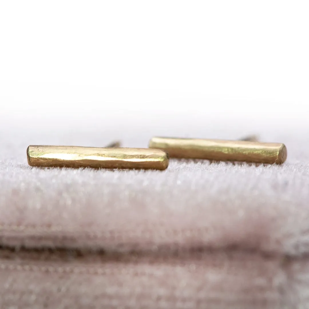 Short Hammered 14k Yellow Gold Bar Studs Earrings, Ready to Ship