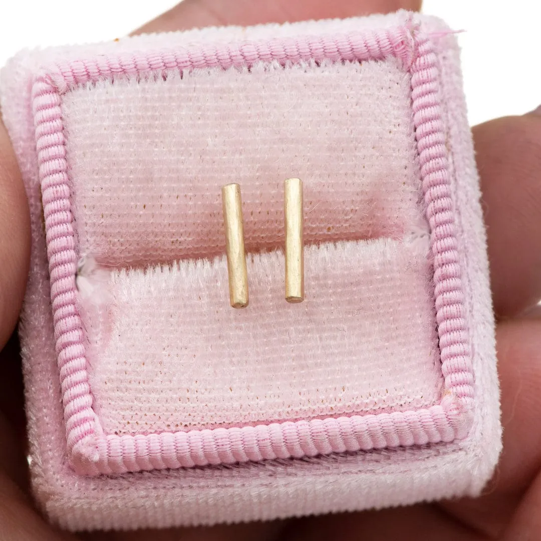 Short Hammered 14k Yellow Gold Bar Studs Earrings, Ready to Ship