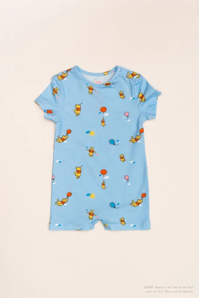 Short-Sleeve Romper - Blue Balloon Pooh (3M, 9M left!)