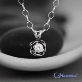 Silver White Sapphire Flower Pendant Necklace | Moonkist Designs