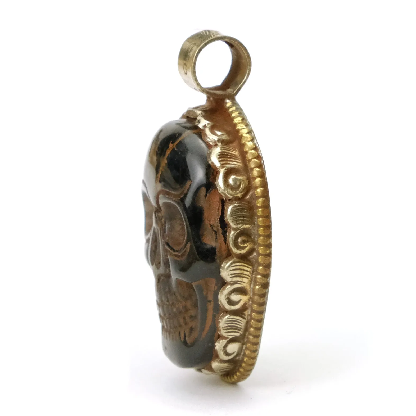 Skull Memento Mori Carve Blue Tiger Eye Pendant # 104 - 4