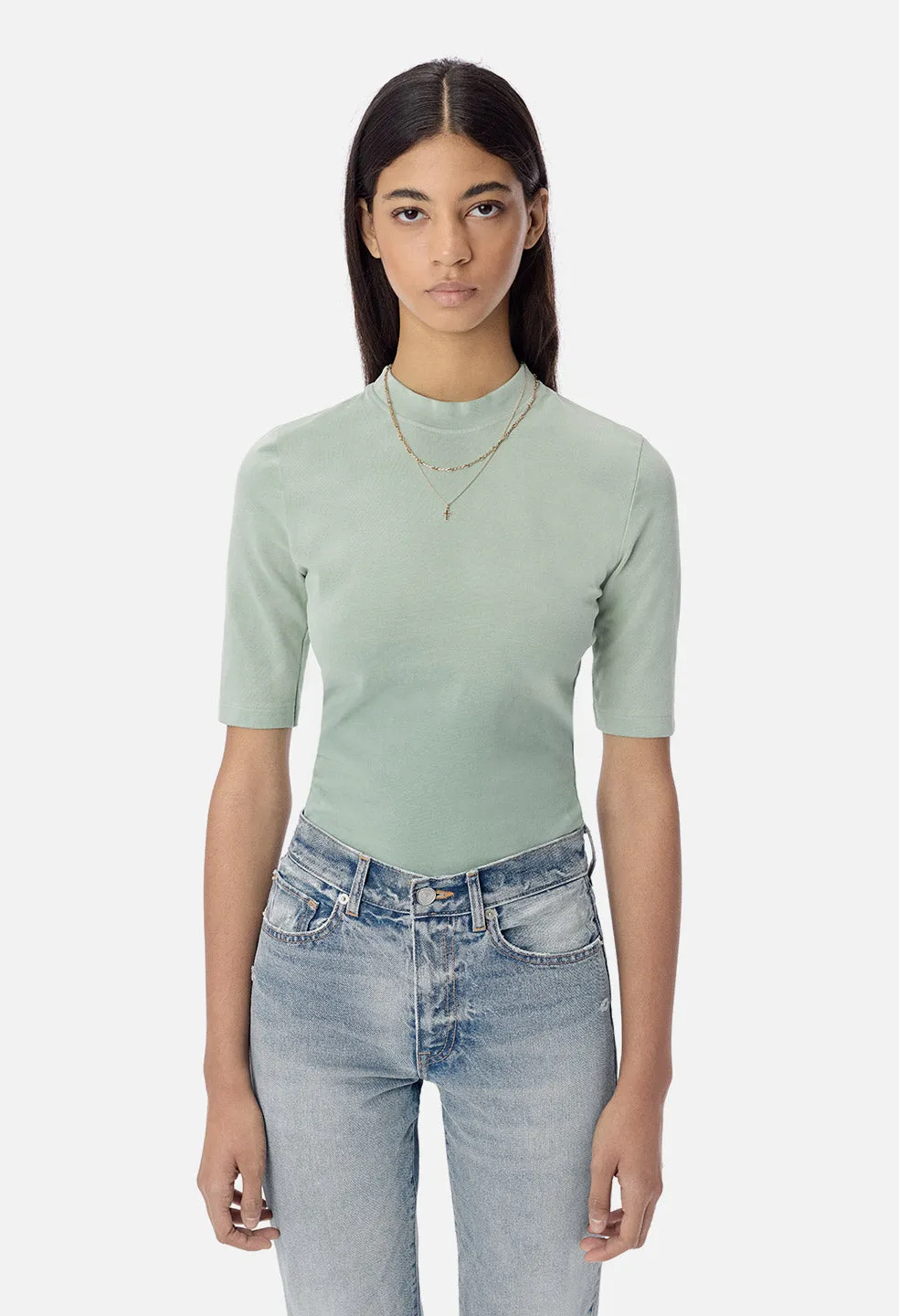 Stretch Sueded Cotton Mockneck / Celadon