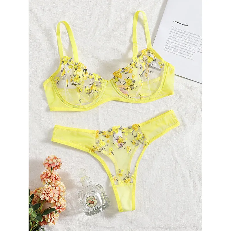 Sweet Yellow Cute Floral Lingerie