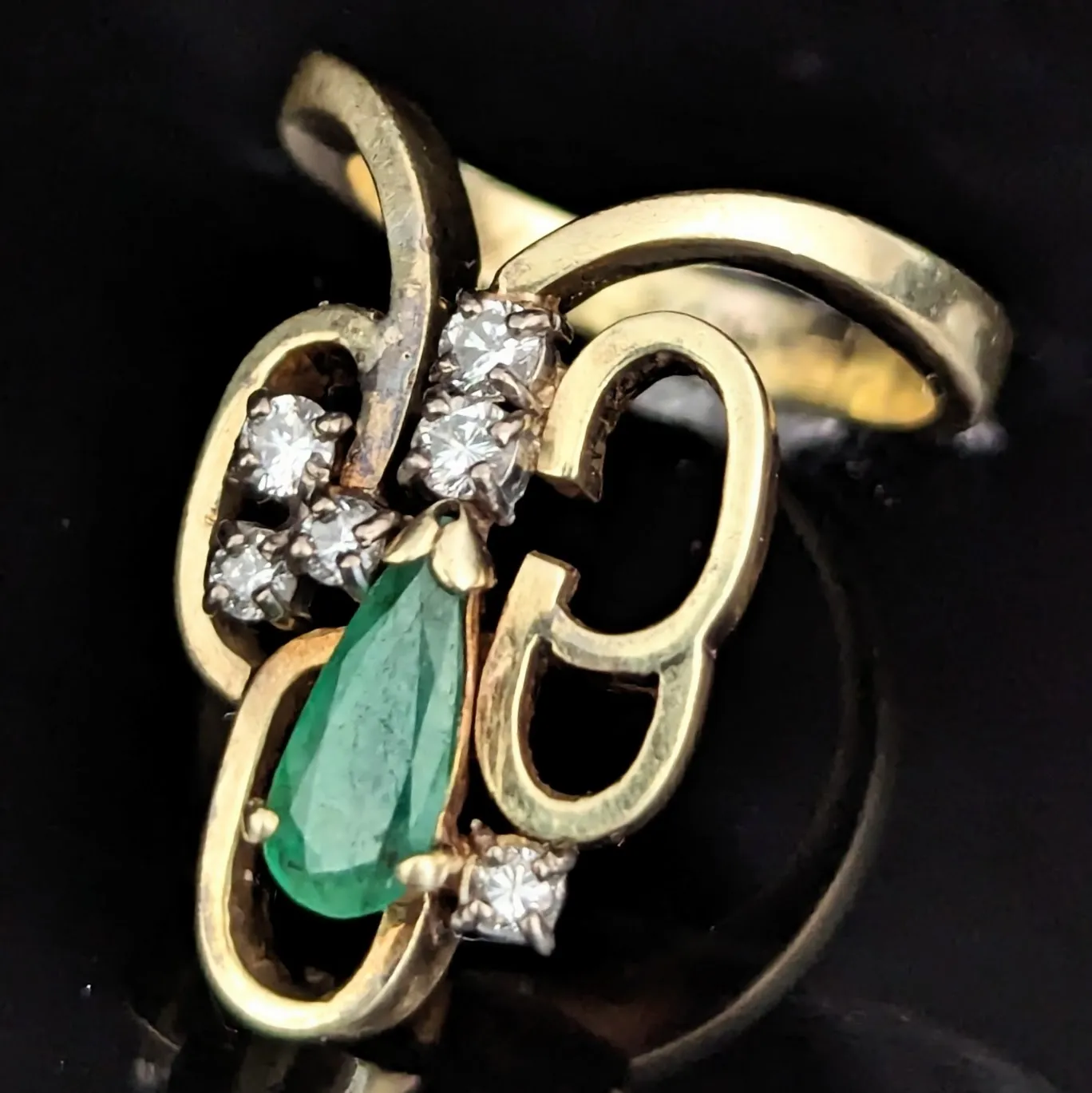 The Tarboro - 1970's Emerald Diamonds 14k Gold Cocktail Ring