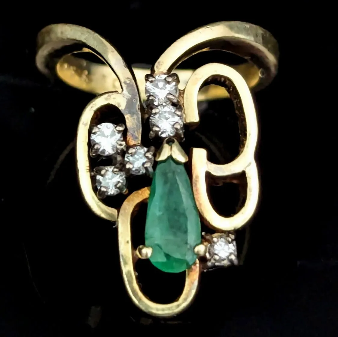 The Tarboro - 1970's Emerald Diamonds 14k Gold Cocktail Ring