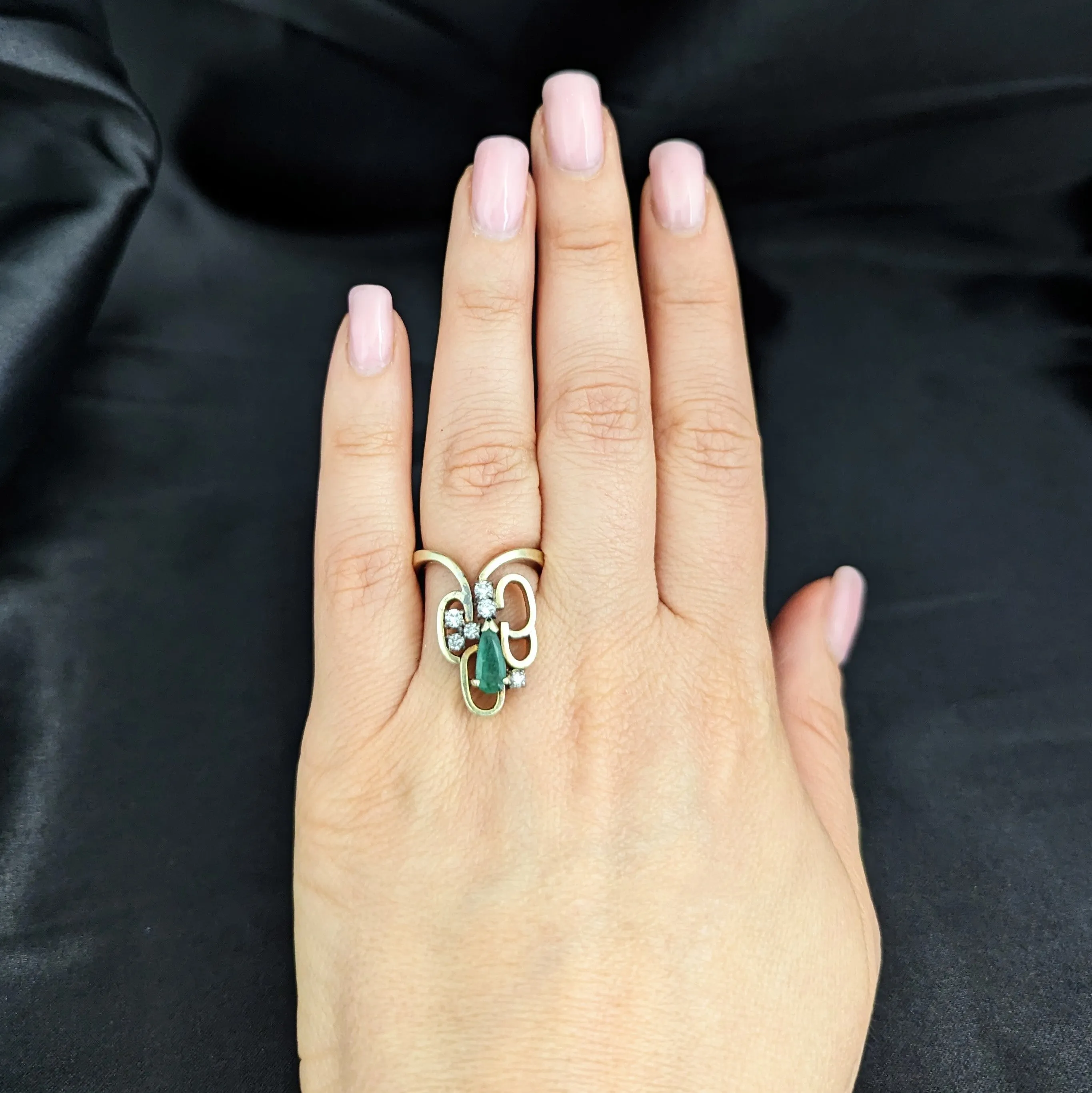 The Tarboro - 1970's Emerald Diamonds 14k Gold Cocktail Ring