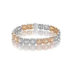 Theodore 10 Carat Combine Mix Shape Diamond Bracelet in 14k White and Yellow Gold