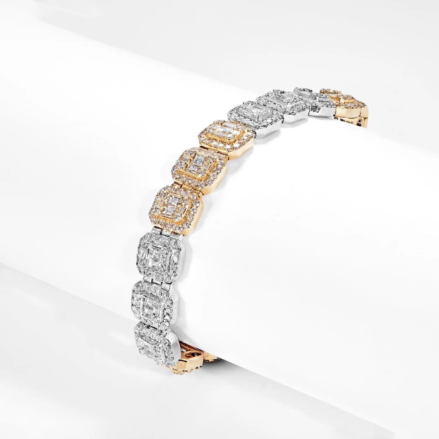 Theodore 10 Carat Combine Mix Shape Diamond Bracelet in 14k White and Yellow Gold