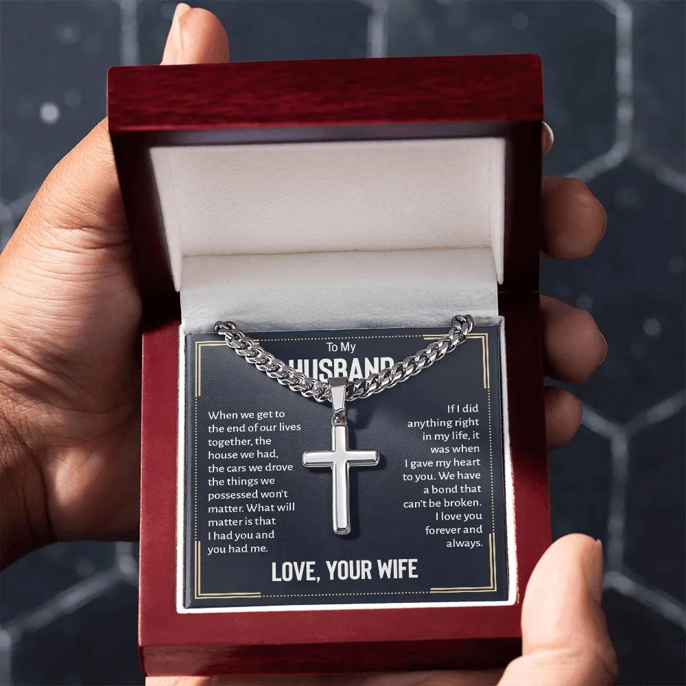 To My Husband Artisan Cross Necklace from Wife, When We Get to the End of Our Lives