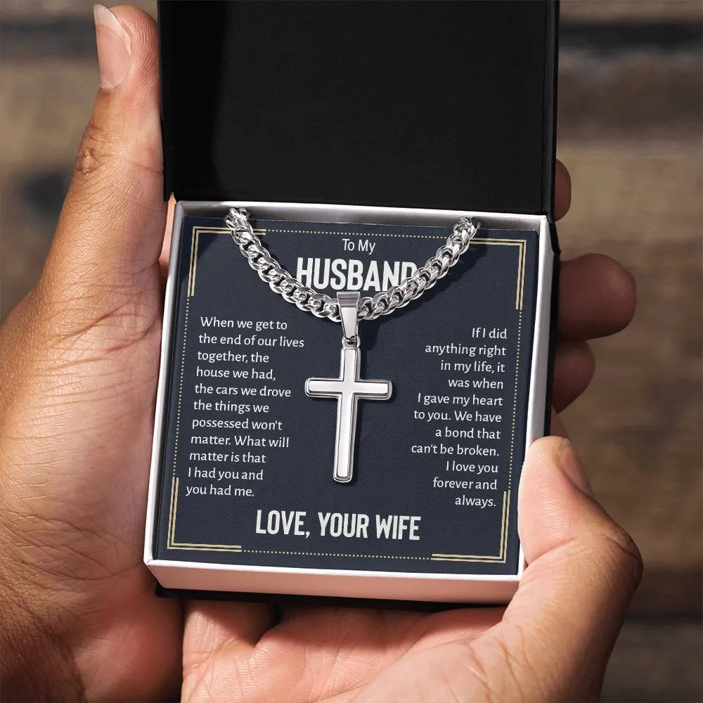 To My Husband Artisan Cross Necklace from Wife, When We Get to the End of Our Lives