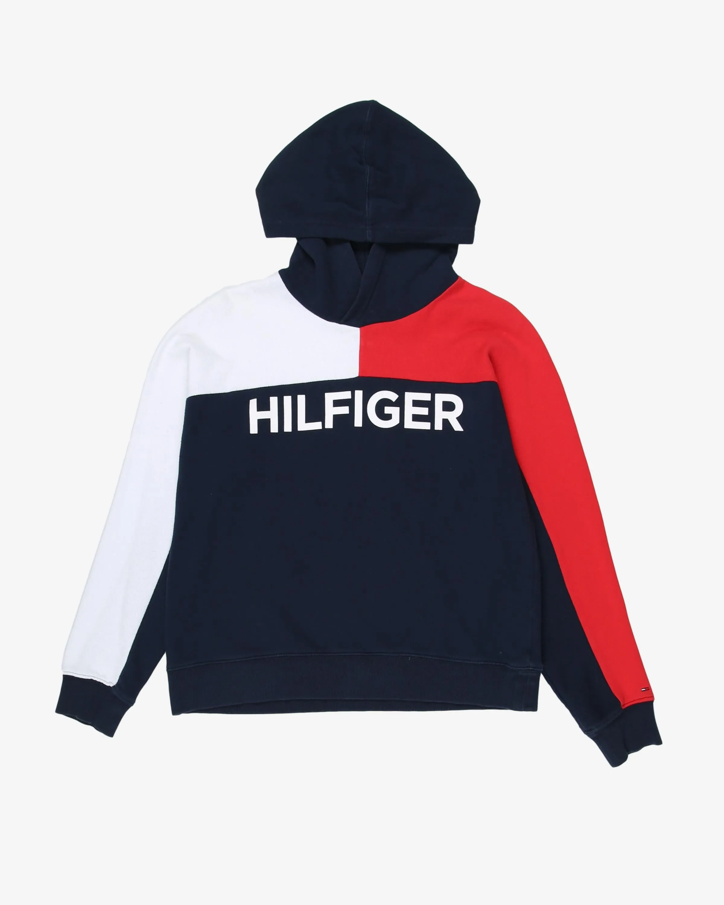 tommy hilfiger blue print logo hoodie - xs