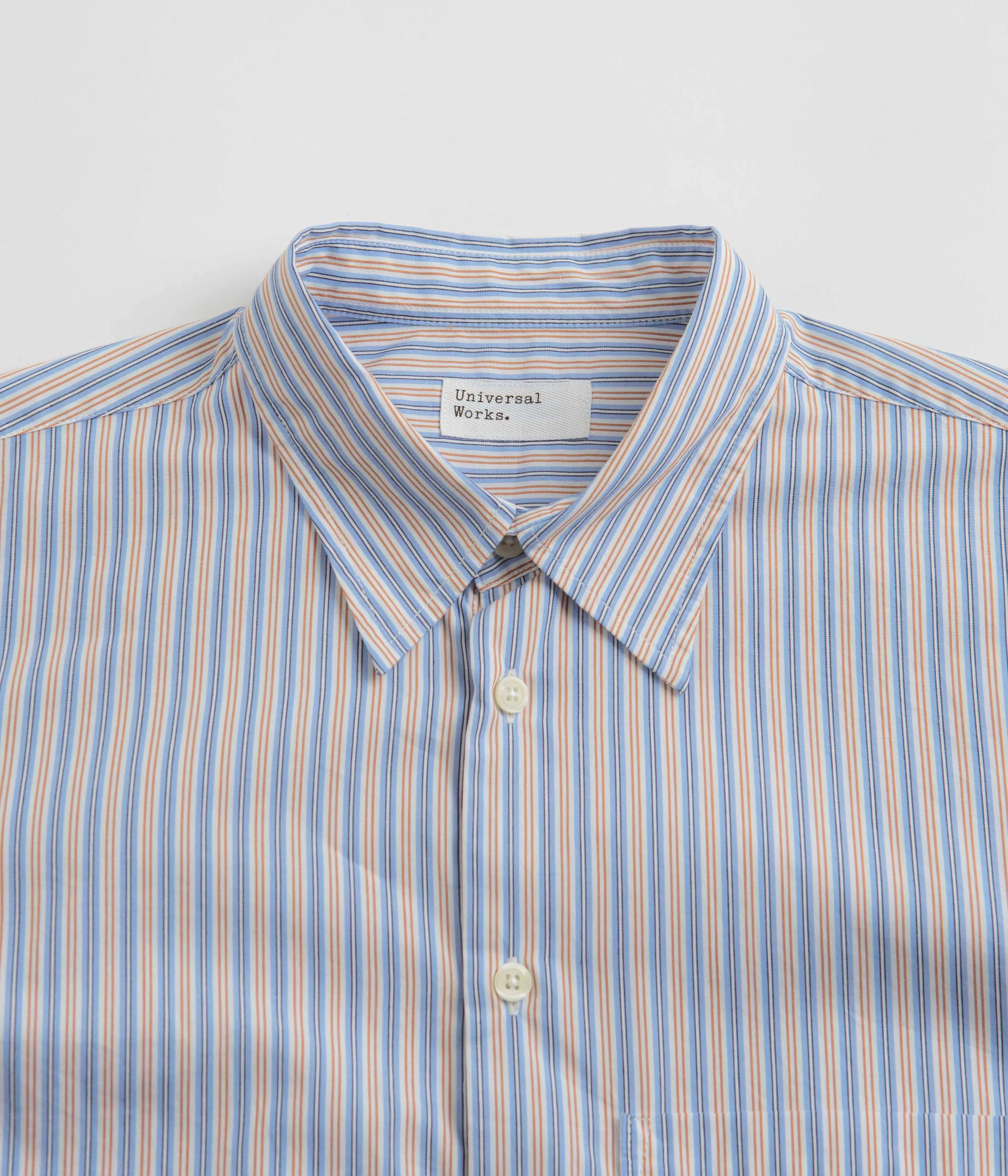 Universal Works Square Pocket Shirt - Blue / Orange Stripe