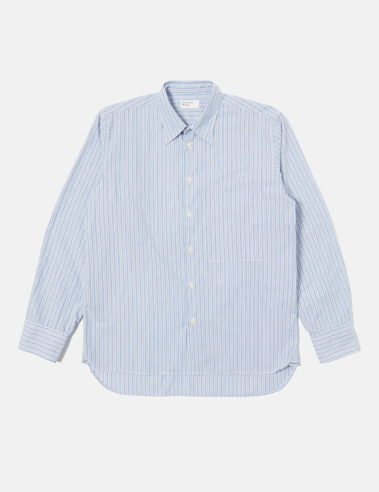 Universal Works Square Pocket Shirt (Cotton) - Blue/Navy Blue Stripe