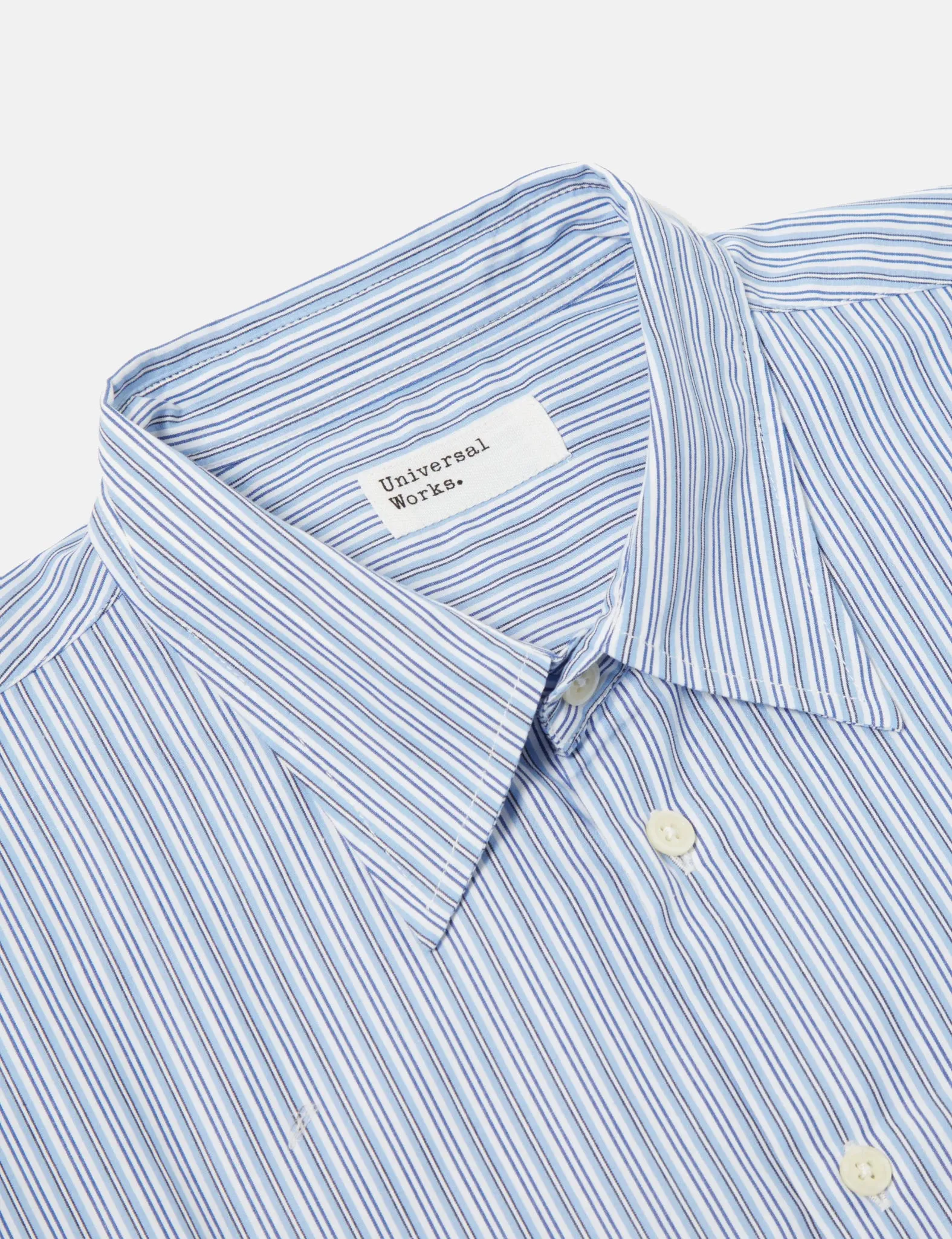 Universal Works Square Pocket Shirt (Cotton) - Blue/Navy Blue Stripe