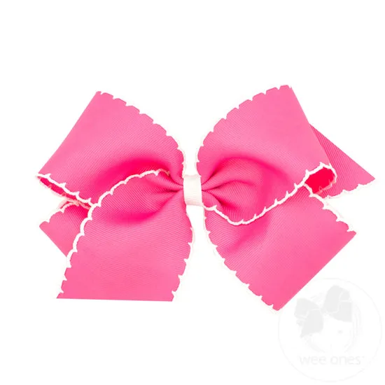 Wee Ones Bows - King - Hot Pink with White Moonstitch