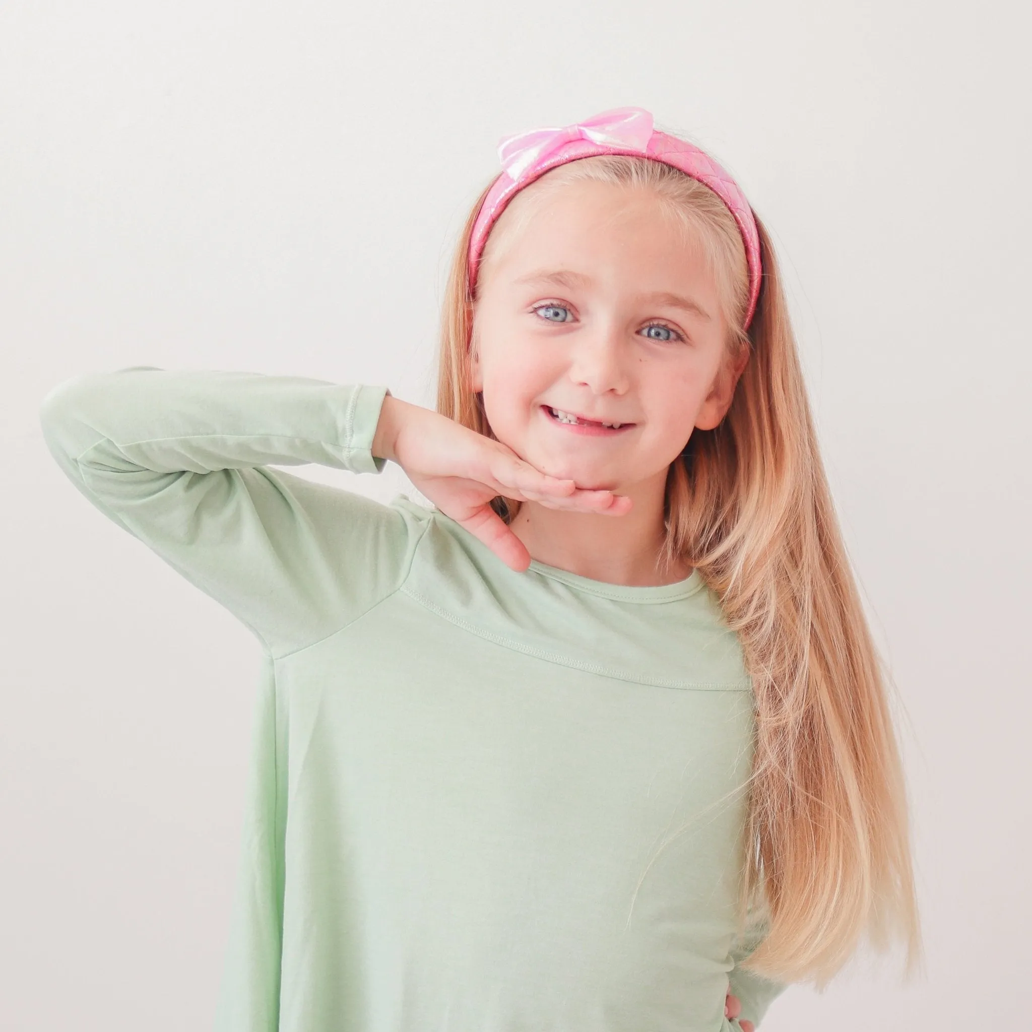 Wide Pink Iridescent Quilted Bow Headband