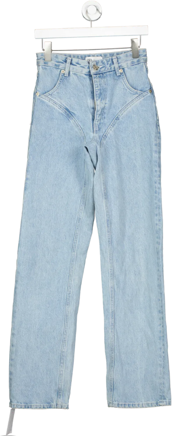 ZARA Blue High Rise Straight Leg Jeans UK 4